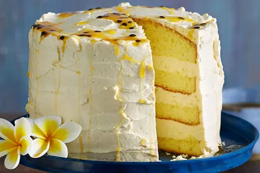 Layered passionfruit sponge cake