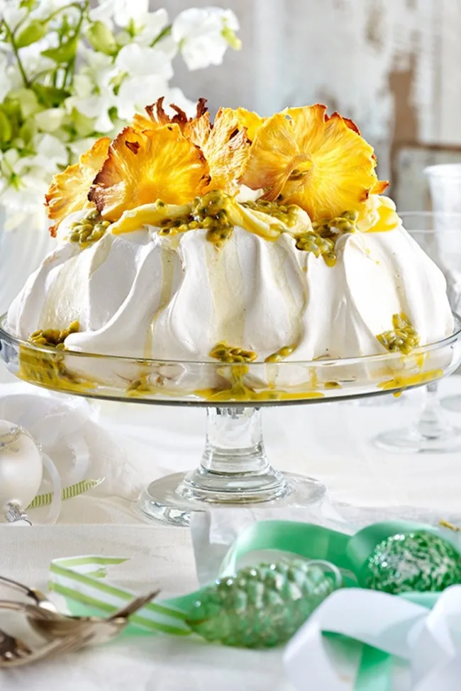 Passionfruit and pineapple pavlova
