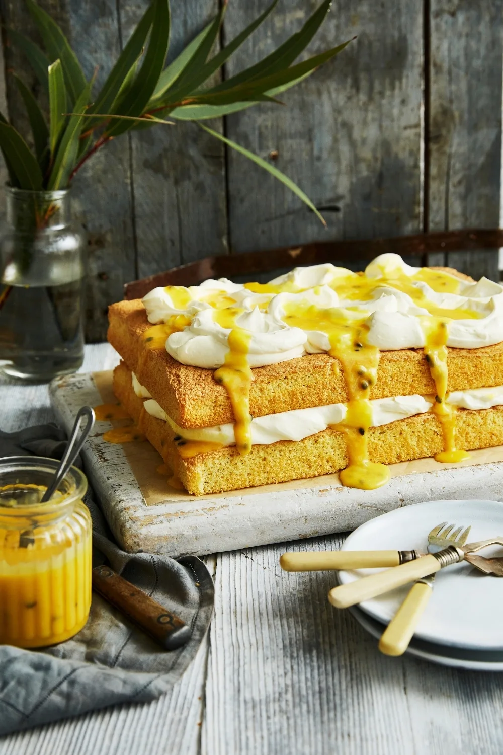 Passionfruit curd sponge slab