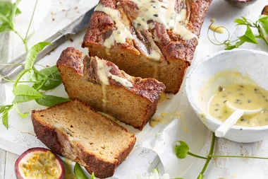 Sweet potato and banana loaf with passionfruit drizzle