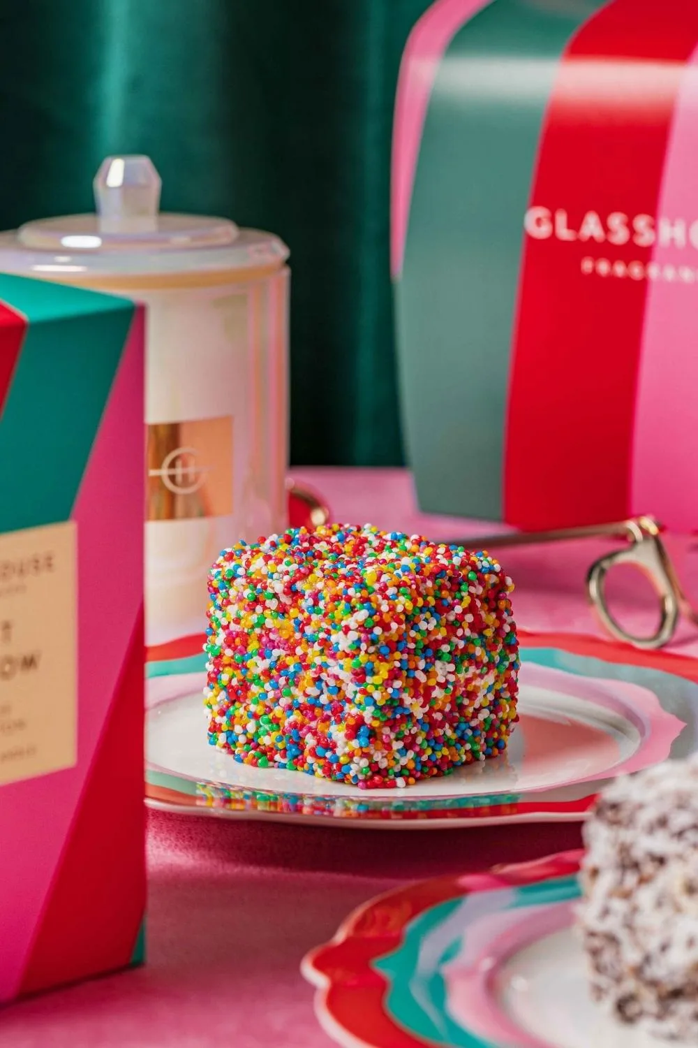 Lolly flavour- lemon-spiked sponge filled with candy buttercream and coated in colourful 100s & 1000s.