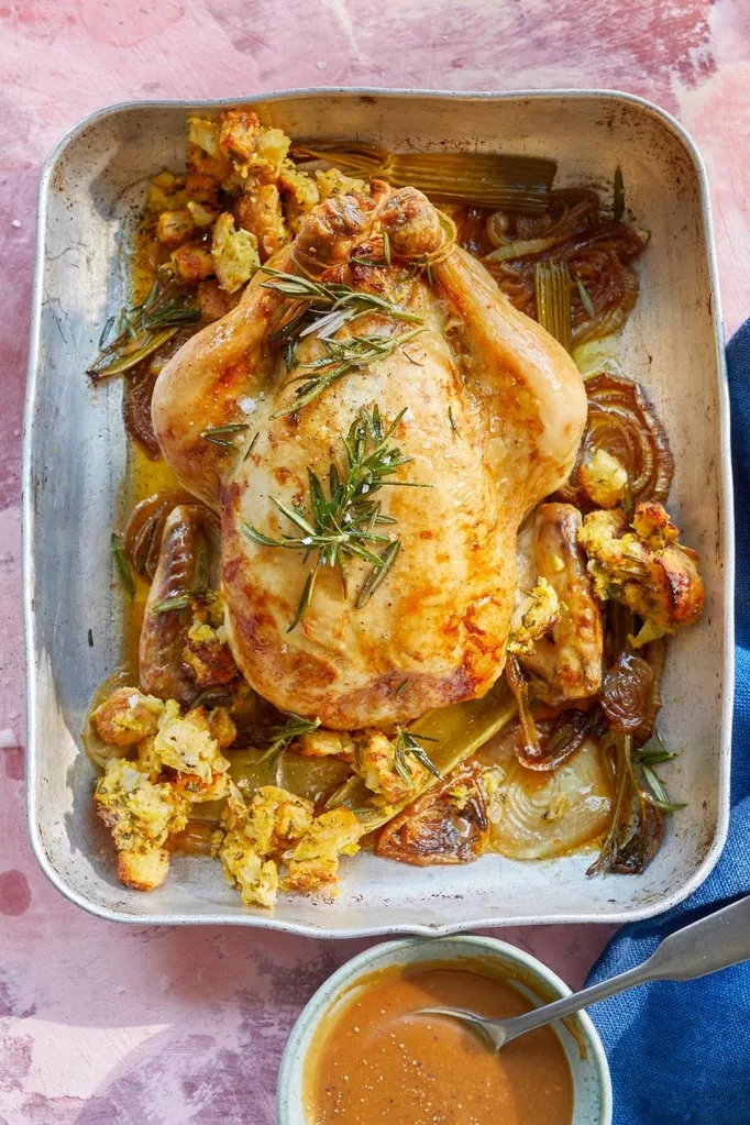 Roast Tuscan chicken with corn and sage stuffing