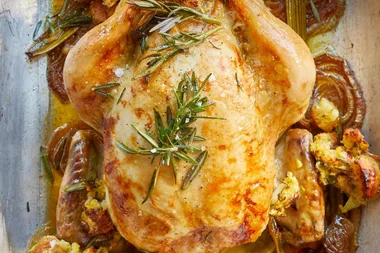 Roast Tuscan chicken with corn and sage stuffing