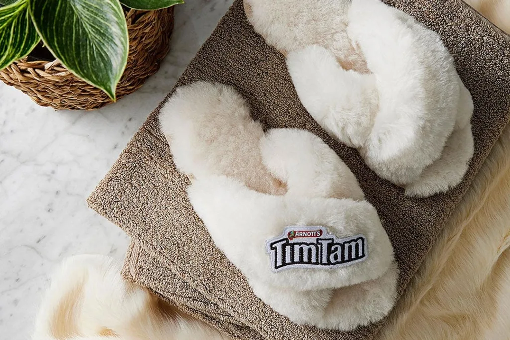 Cart Skip to product information Open media 1 in modal Open media 2 in modal ARNOTT'S STORE Tim Tam Natural Sheepskin Slippers