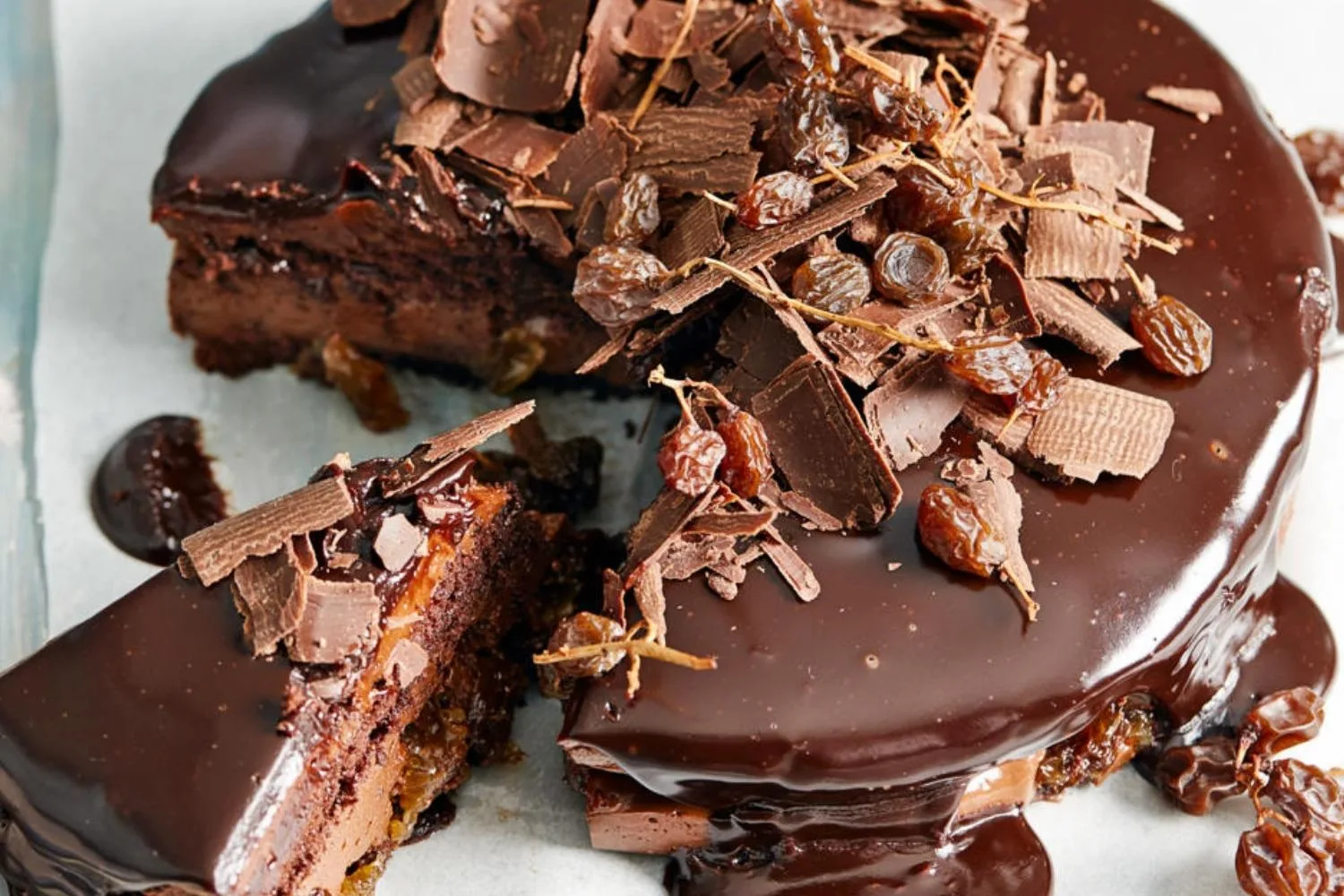 Chocolate rum-and-raisin mousse cake