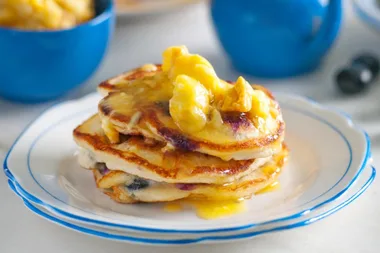 Blueberry pancakes with orange and honeycomb butter