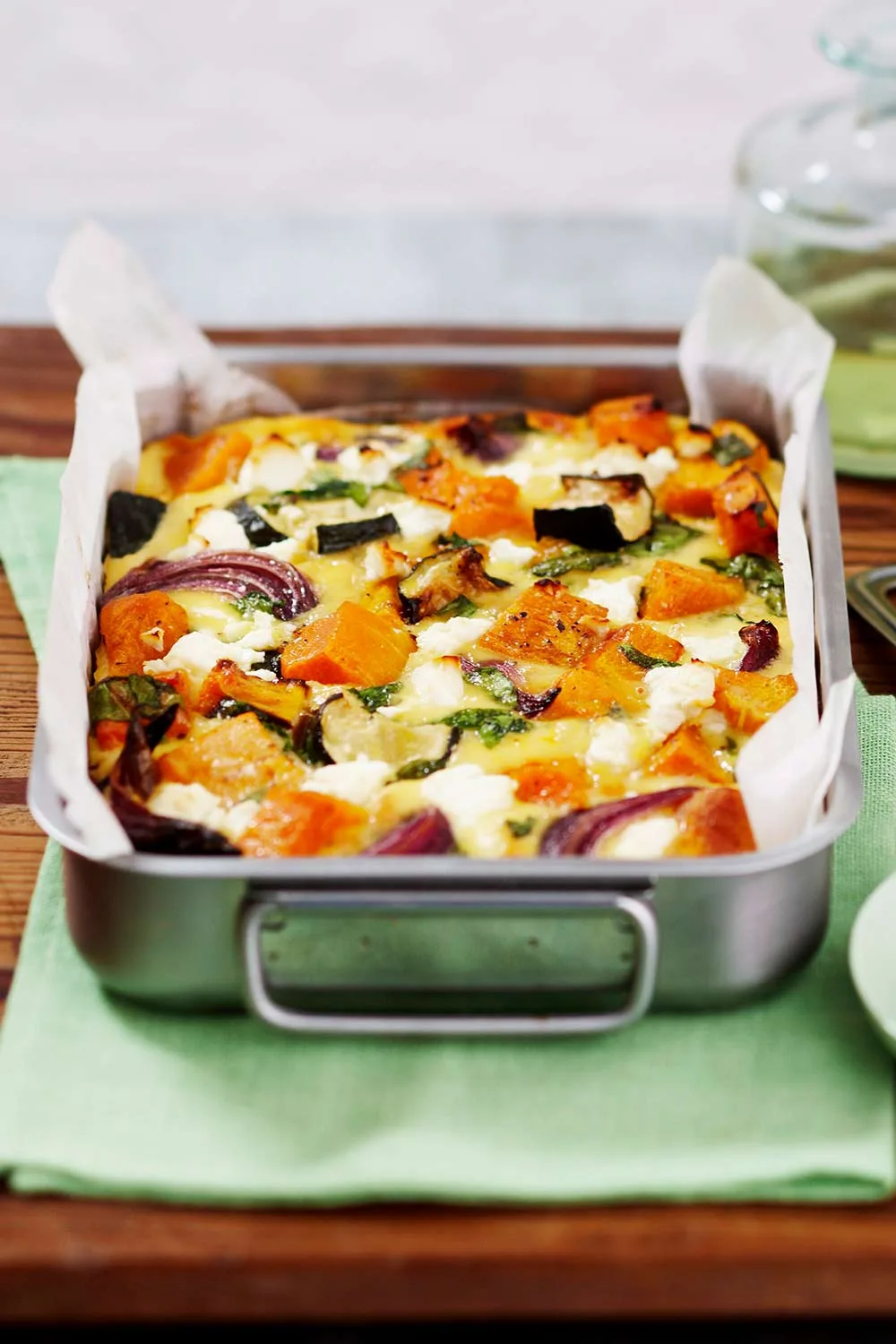 Roasted pumpkin, spinach and feta slice