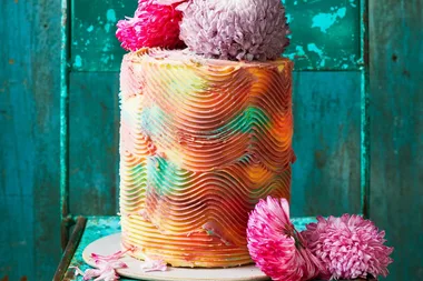 Multi-coloured wave cake