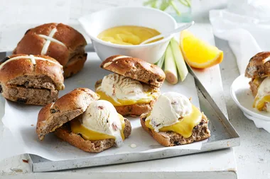Hot cross buns with orange and lemongrass curd