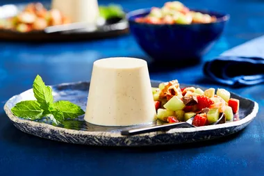 Hot cross bun panna cotta with Easter egg salsa