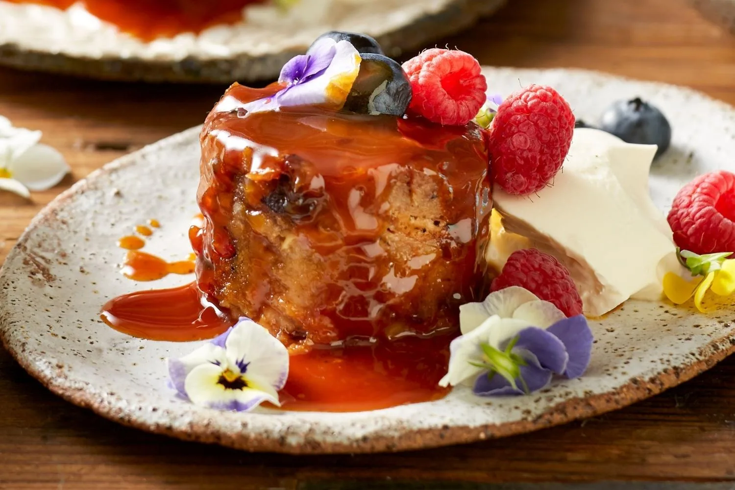 Caramelised hot cross bun bread pudding