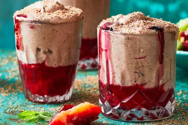 Easy chocolate mousse with plums two ways