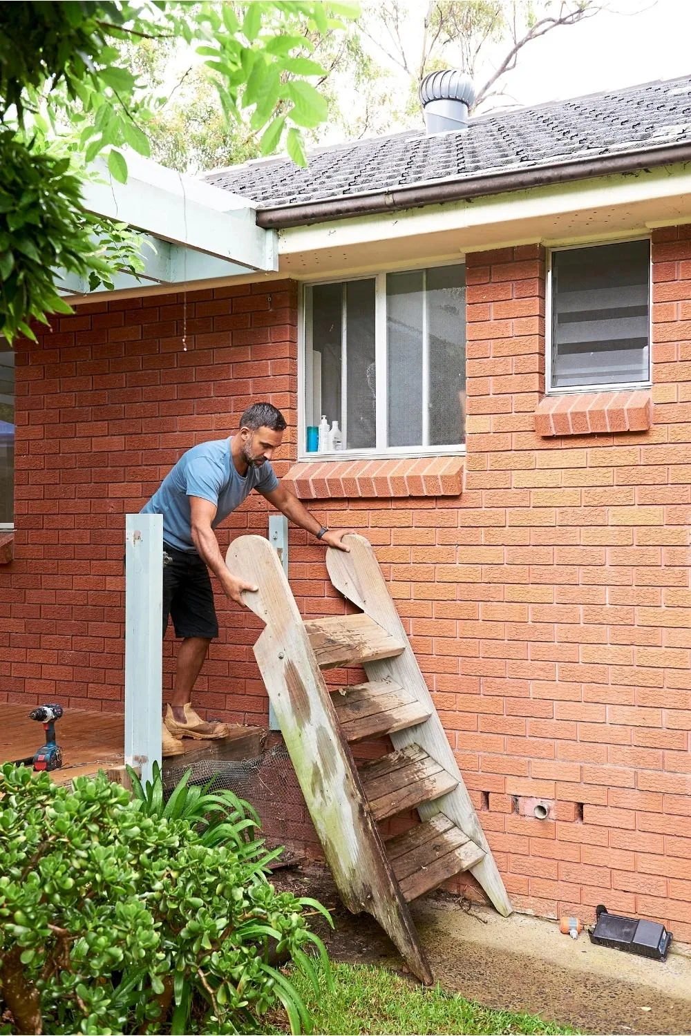 Unscrew, remove and discard existing gate and stairs.