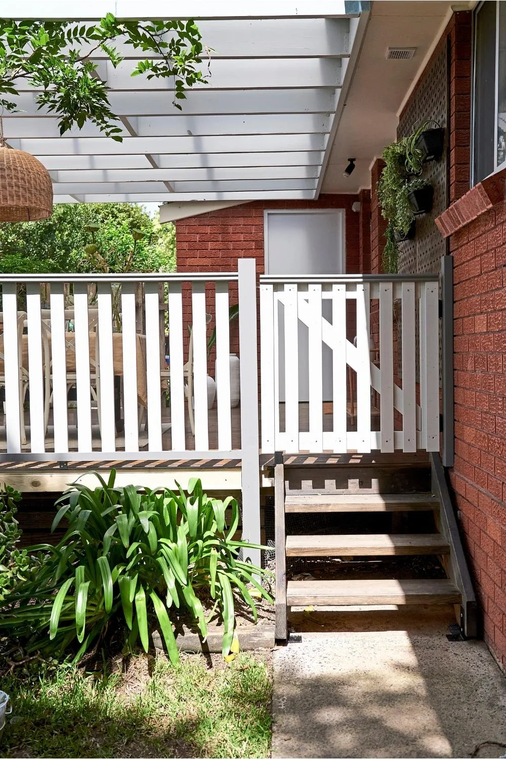 If you've got a stain on your deck, use the same one for your outdoor stairs.
