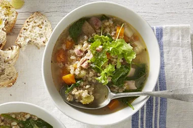 Hearty chicken and barley soup