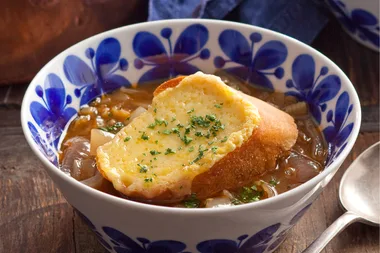 French onion soup with grilled cheese baguette