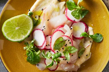 Kingfish tartare with spicy almond aioli and radishes