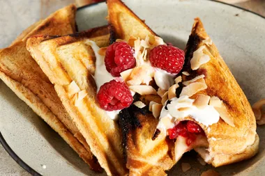 White chocolate, raspberry and banana jaffles