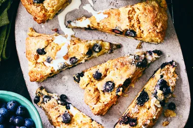 Blueberry white chocolate cheesecake scones