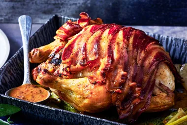 Roast chicken with prune stuffing