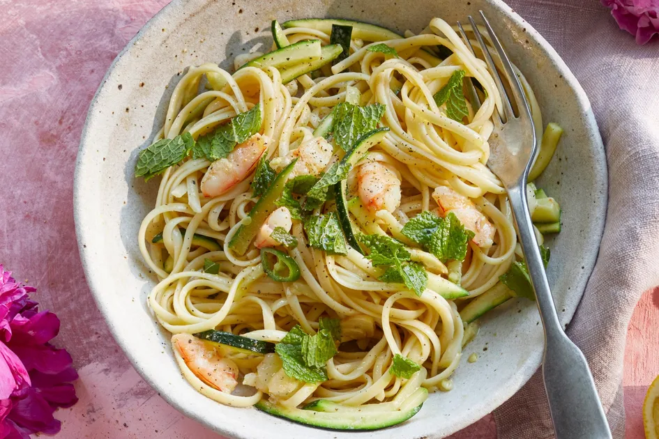 Prawn Linguine with Zucchini and Mint Recipe - Better Homes &amp; Gardens Australia