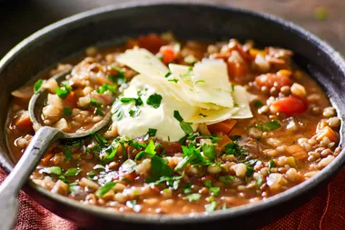 Slow-cooked hearty vegetable and lentil soup