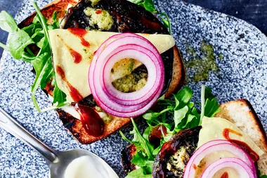 Mushroom burger with green goddess butter