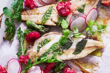 Paperbark roasted whiting with river mint and sweet coastal salad