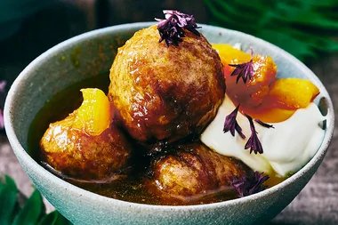 Cinnamon myrtle dumplings with turmeric and sea persimmon filling