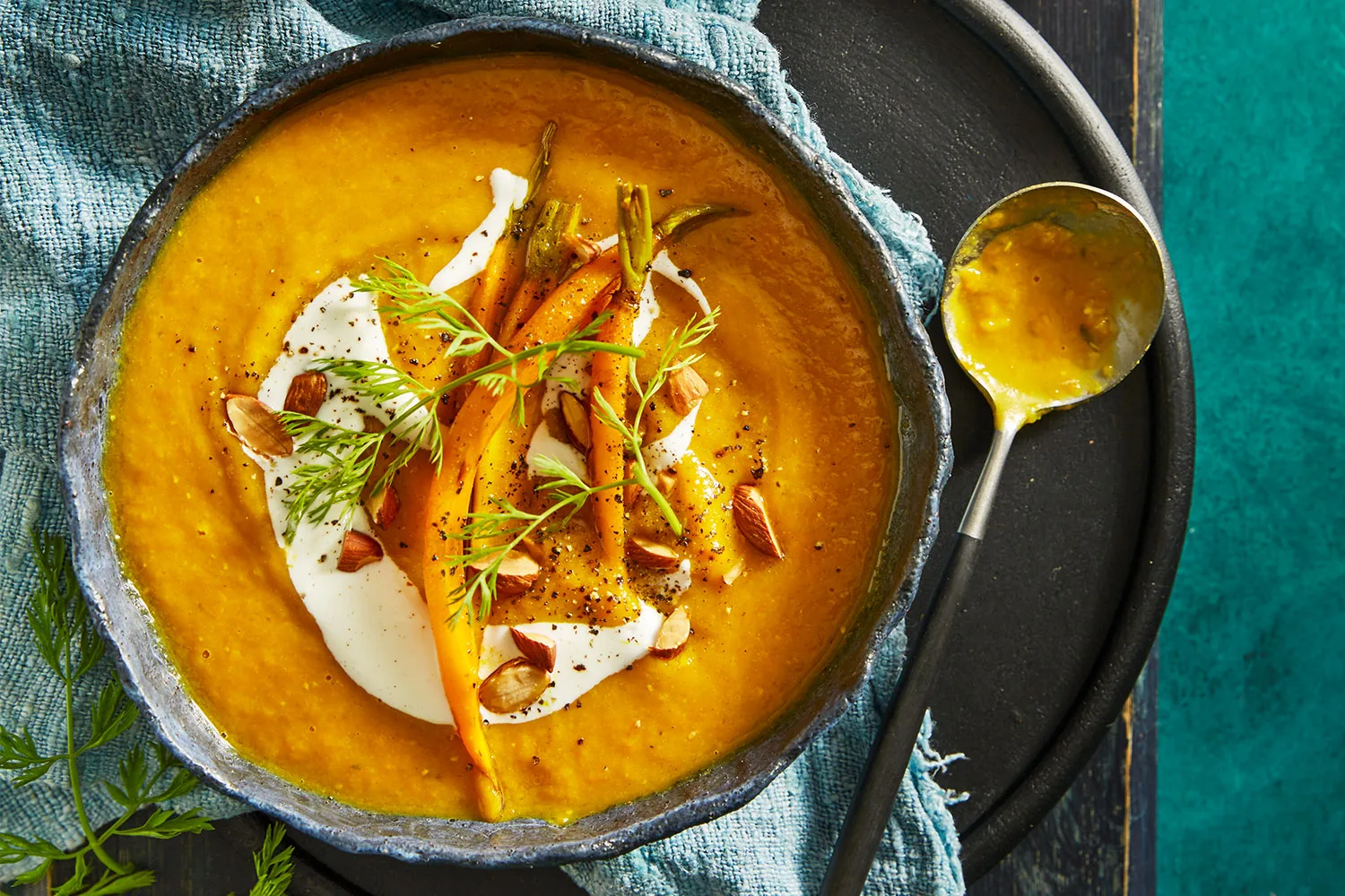 Pumpkin, carrot and lentil soup.