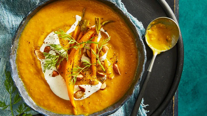 Pumpkin, carrot and lentil soup.