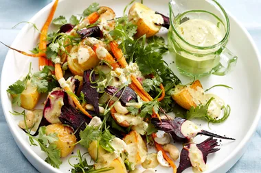 Roast vegetable salad with curry dressing.