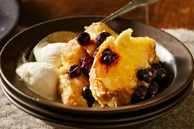 Blueberry and lemon curd bread pudding