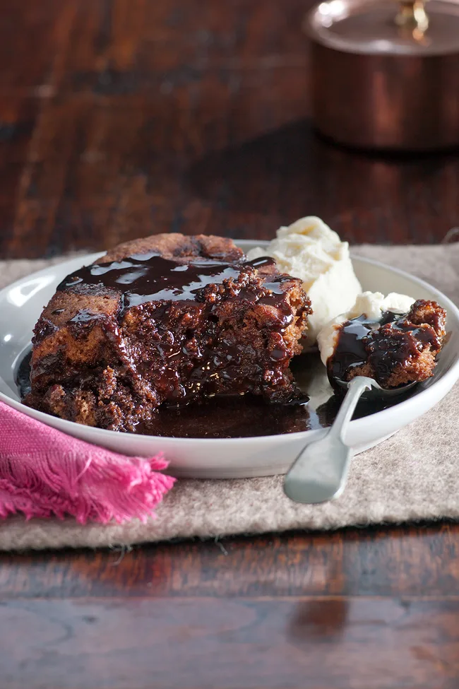 Double chocolate self-saucing pudding