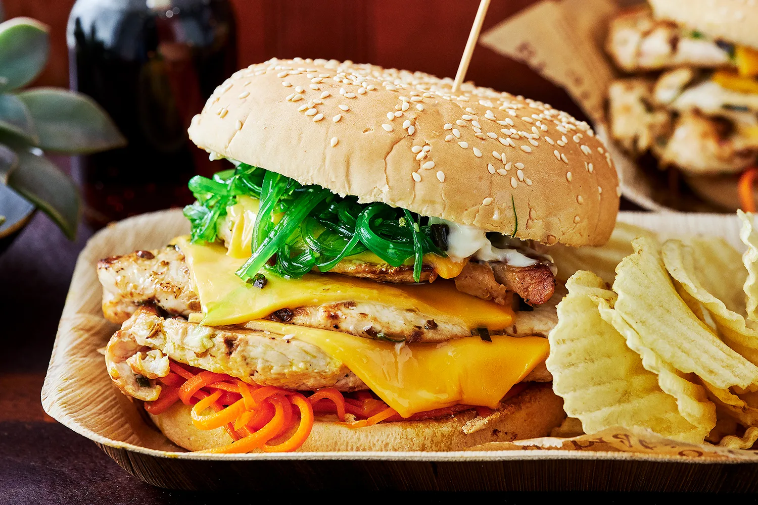 Triple-stacked chicken burger