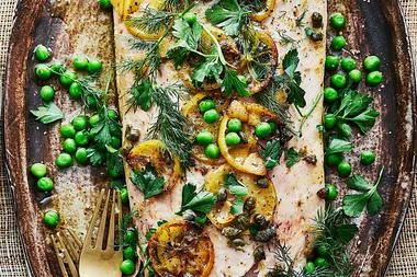 Baked fish with lemon caper butter
