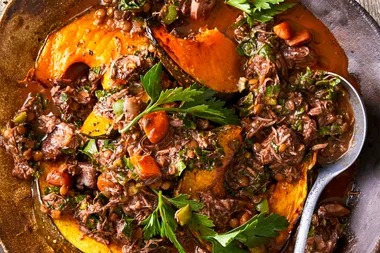 Country-style beef and lentil braise