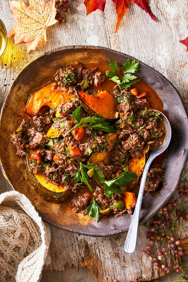 Country-style beef and lentil braise