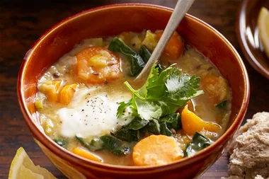 Hearty spiced carrot and lentil soup