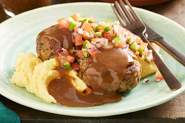 Mushroom and turkey rissoles with polenta and salad
