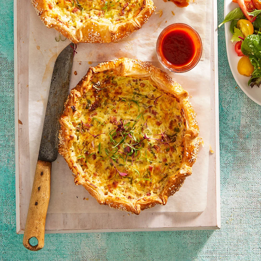 Freeform ham and cheese tarts