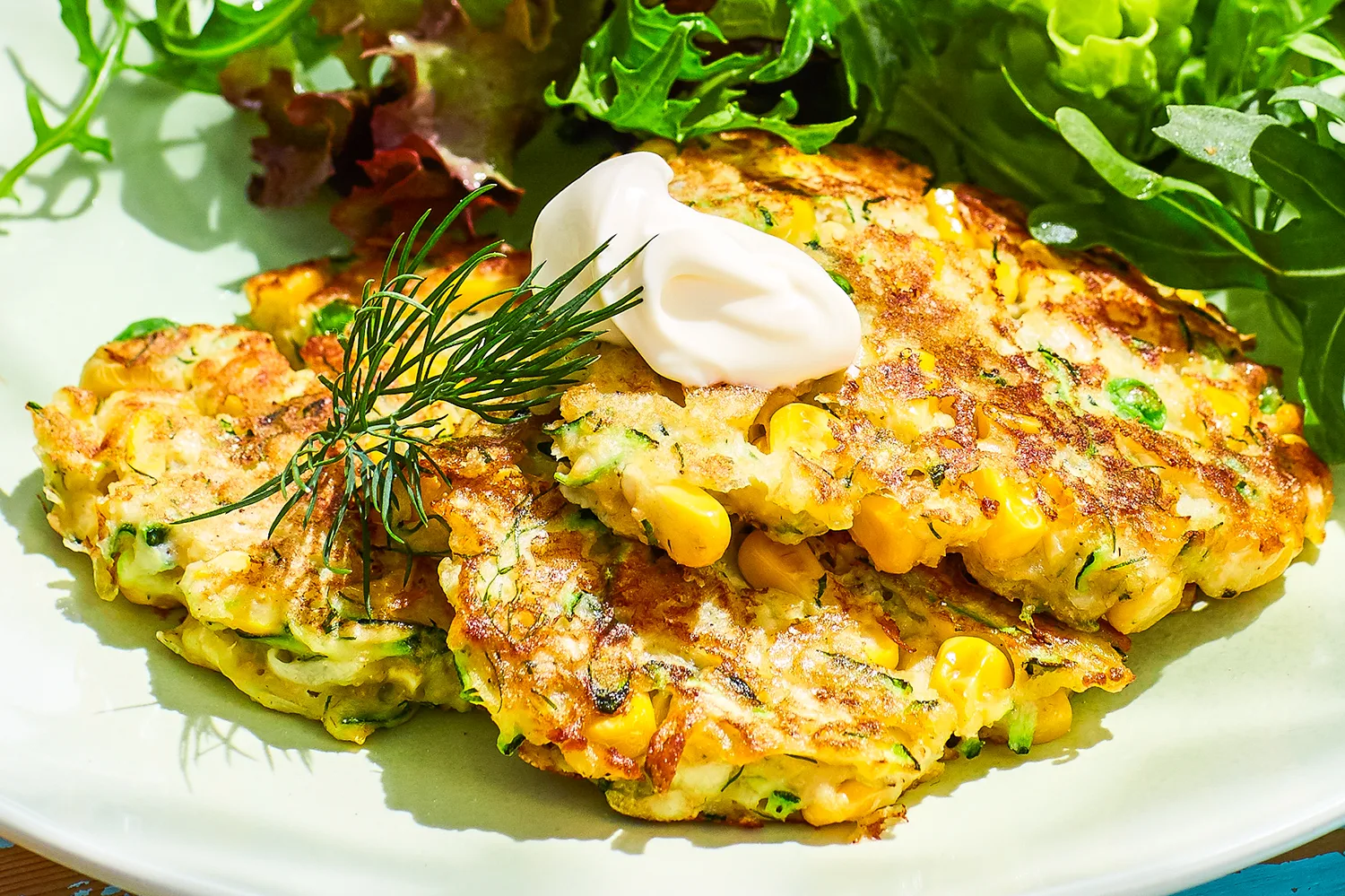 Zucchini, corn and dill fritters