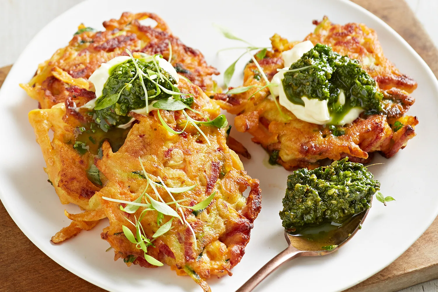 Sweet potato and salami fritters