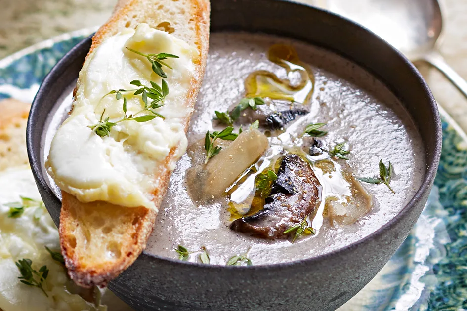 Mushroom soup with toastie on top recipe Recipe - Better Homes & Gardens Australia