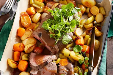 Beef roast with glazed vegetables