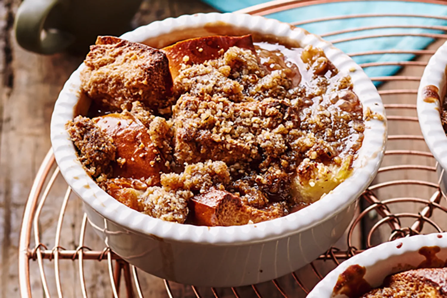 Bread and butter pudding with apple, chocolate, hazelnut and cinnamon