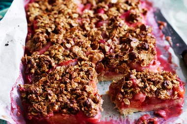 Plum and ginger crumble dessert slice