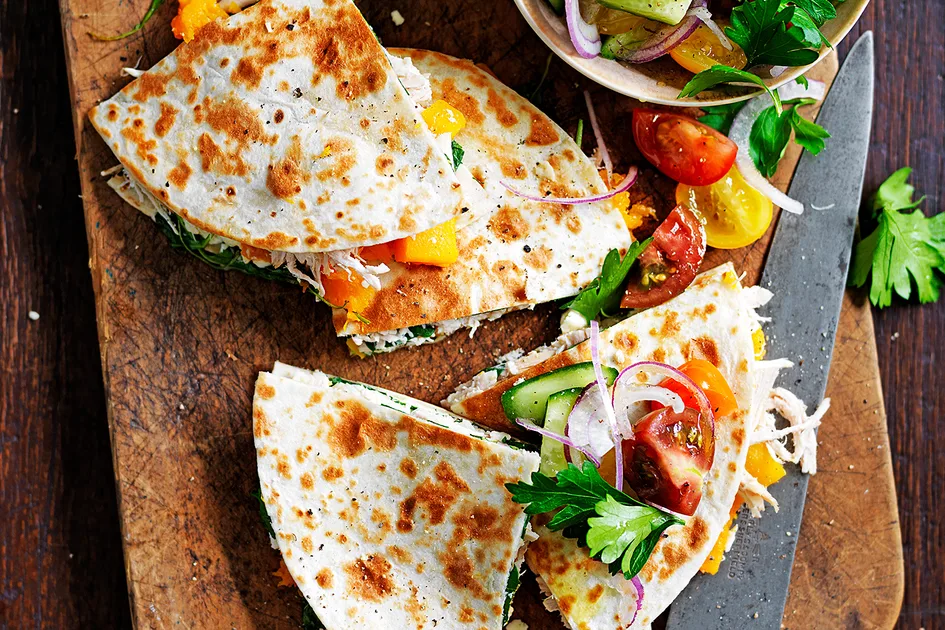 Pumpkin, chicken and feta quesadillas recipe Recipe - Better Homes & Gardens Australia