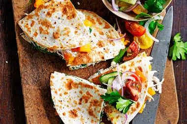 Pumpkin, chicken and feta quesadillas