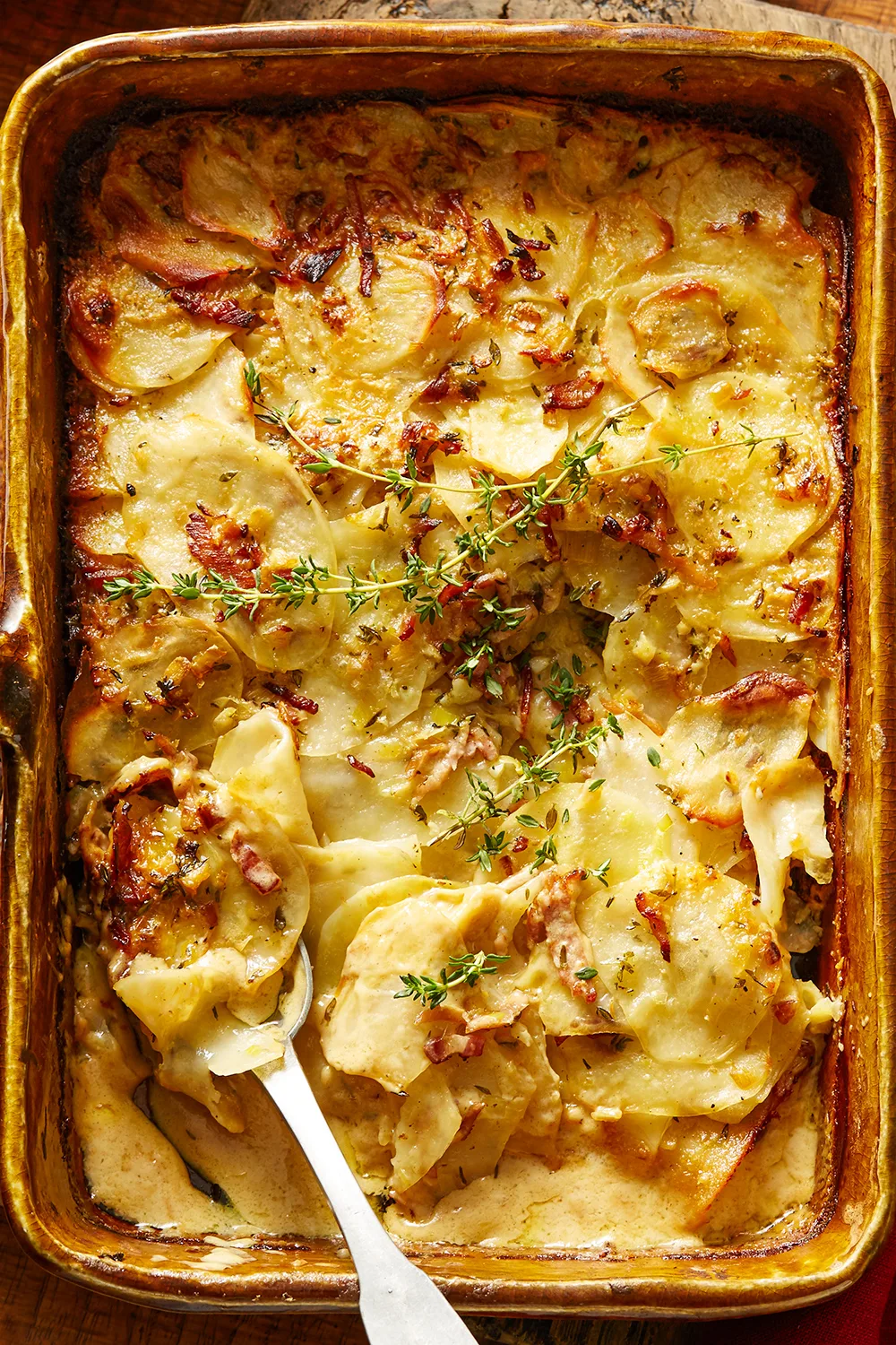 Bacon, potato and leek bake